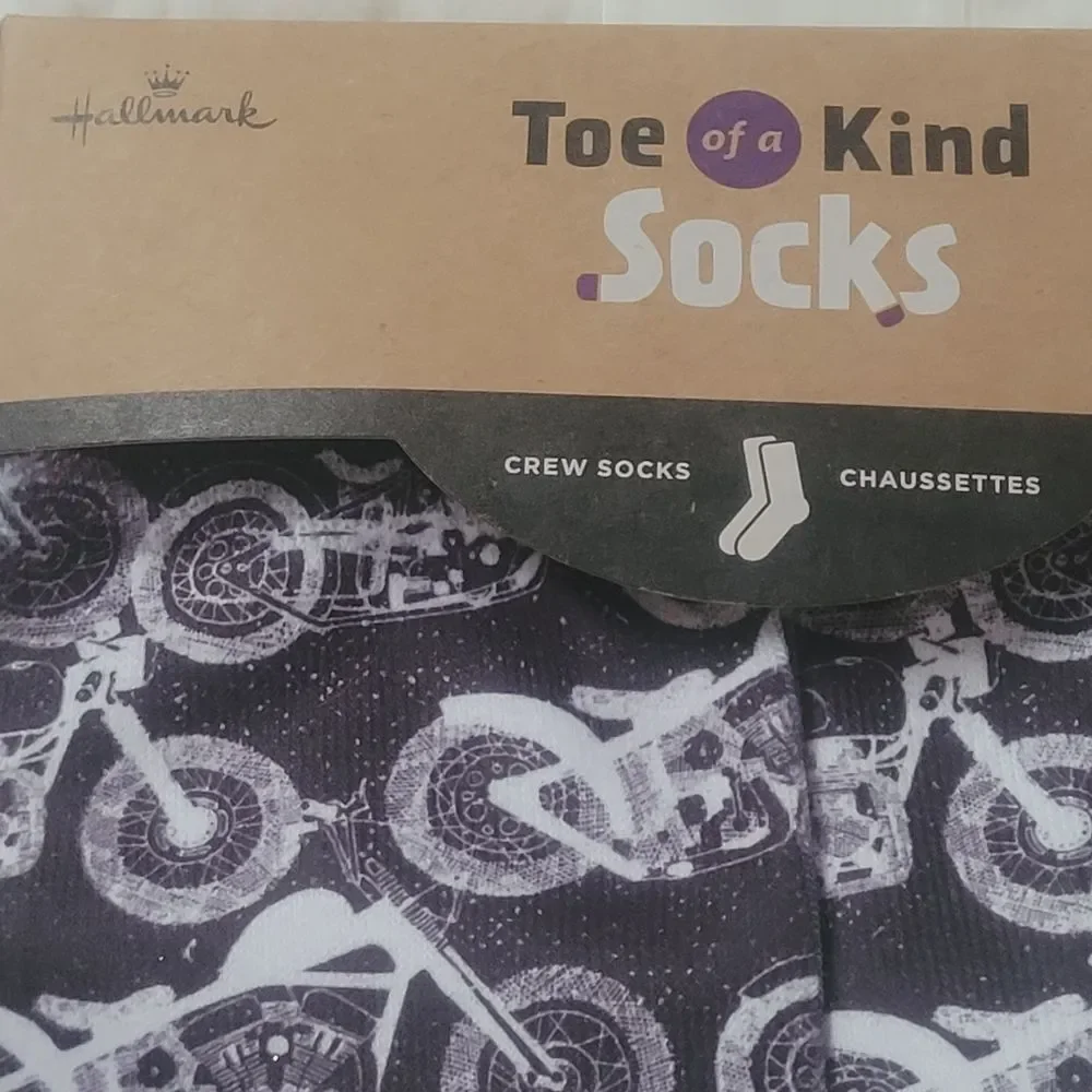 Hallmark Toe of a Kind Crew Socks  Motorcycle Biker Pattern OSFM New